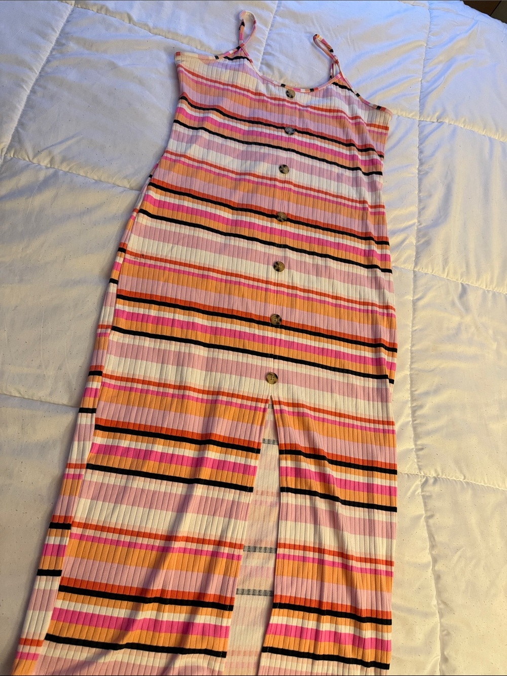 Striped Pink & Orange Button-Front Dress